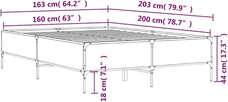 Small Double Bed Frame, Engineered Wood and Metal, with Plywood Slats, Sturdy Legs for Modern Bedroom (160 x 200 cm(44 cm))