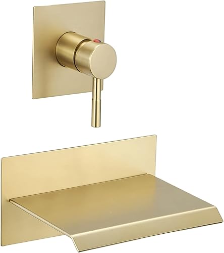 BWE Grifo de bañera de montaje en pared dorado cepillado de una sola manija grifo de bañera moderno con válvula empotrada llenador de alto flujo