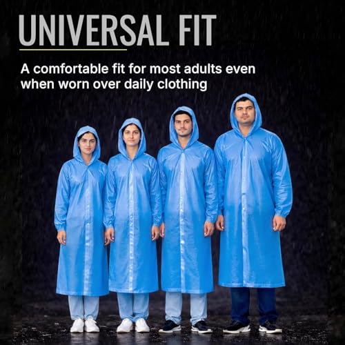Image of Robustt EVA Reusable Raincoat with Hood (Dark Blue) - Pack of 10 | Elasticated Full Sleeves Outdoor Waterproof Raincoat for Men & Women | Rainwear | Button Closure | Knee Length | Universal Fit