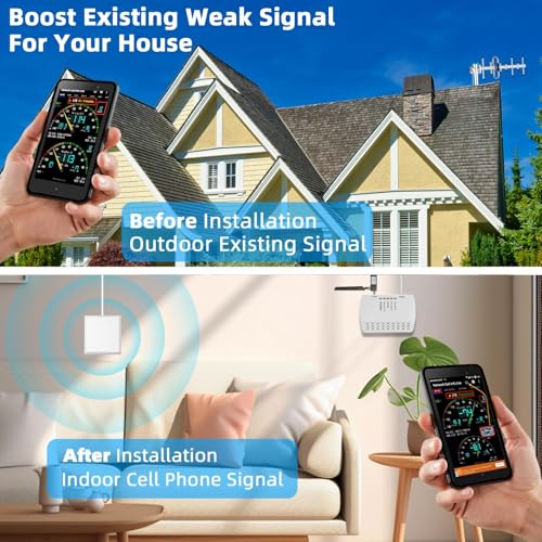 Image of Cell Phone Signal Booster for Home, Up to 6000 Sq.Ft,Cell Phone Signal Booster with 2 Indoor Antennas for Band 66 /2 /4 /5 /12 /17 /13 /25