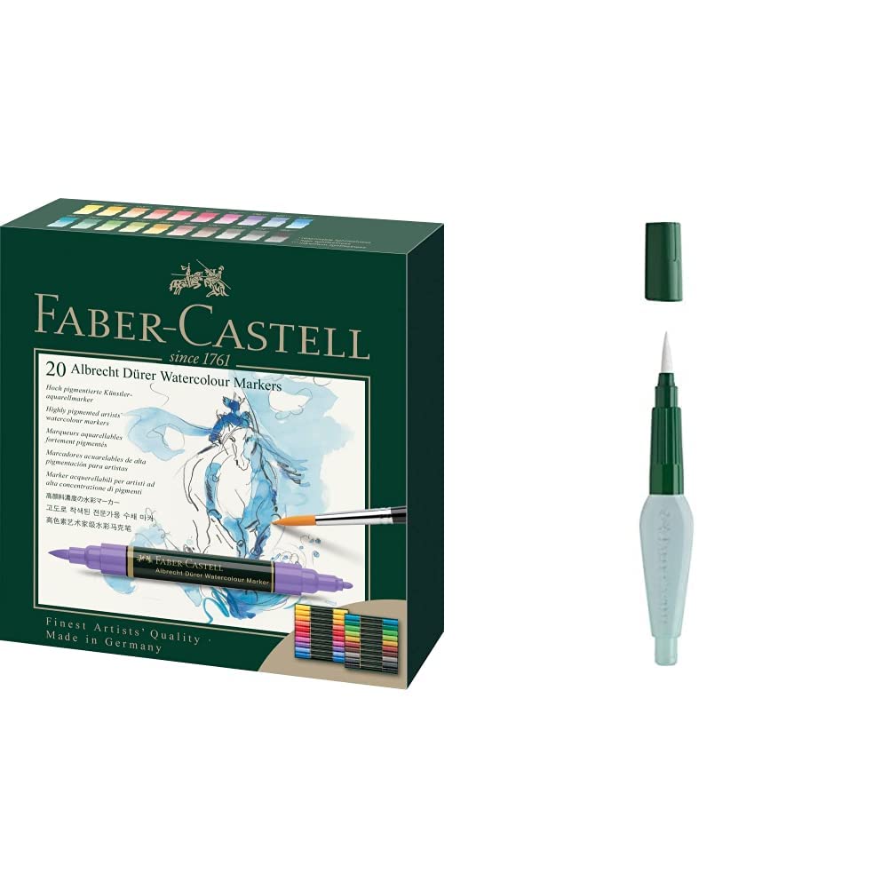 Faber-Castell 160320 Aquarellmarker Albrecht Dürer mit Doppelspitze für flächigen und präzisen Farbauftrag, 20er Etui, bunt & 185105 - Art & Graphic Wassertankpinsel, 1 Stück, medium brush