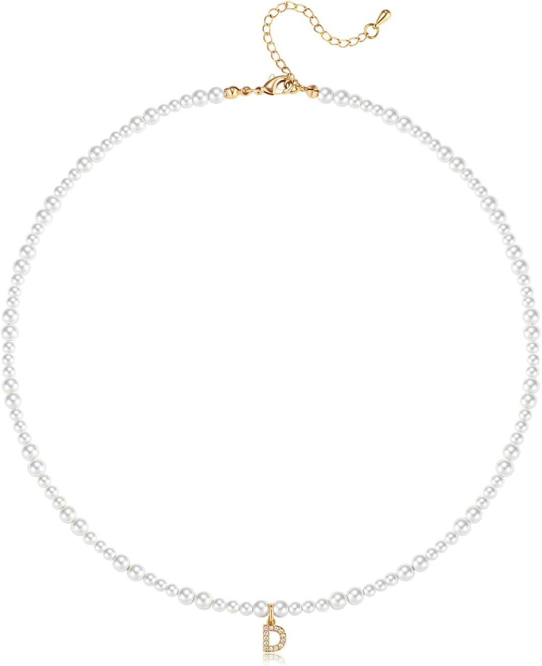 Initial Pearl Necklaces for Women 14K Gold Plated Dainty Pearl Chain Necklace Initial Charm Pendant Pearl Choker Jewelry