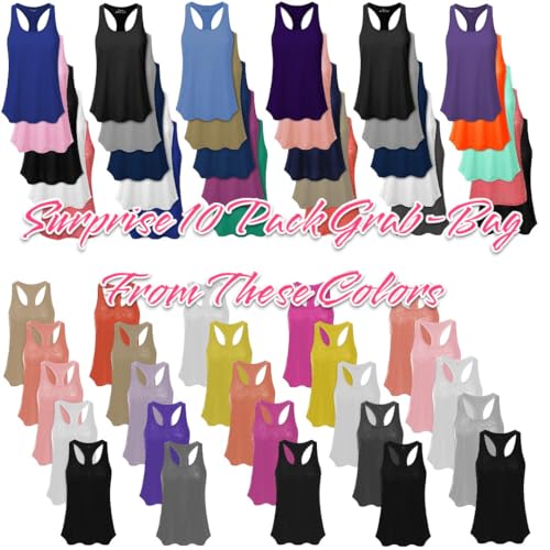 Women's Everyday Flowy Burnout Slub Racer Back Active Workout Tank Tops- 10 Pack2