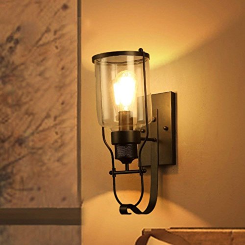Lámpara de pared industrial retro de hierro y cristal para dormitorio y loft