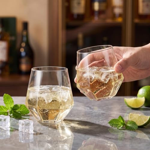 LUODA 32 Pack Clear Plastic Stemless Wine Glasses, 12 Oz Clear Plastic Diamond Glasses, Disposable Whiskey Glasses for Birthday, Housewarming Wine Glasses For White Wine by LUODA - Used condition - Image 4