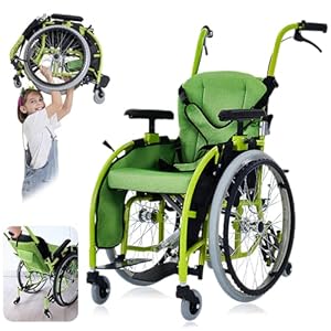 CUIOT Pediatric Wheelchair for Kids & Children, Lightweight Aluminum Wheelchairs w/Safety Belt, Comfort and Mobility for Disabled Teens, Manual Folding Wheelchair w/Swing-Away Footrest, 14″ W Seat
