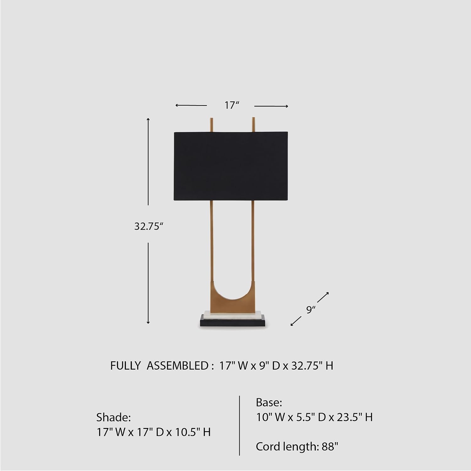 Signature Design by Ashley Malana 33" Contemporary Metal Table Lamp with Marble Base, Black & Brass
