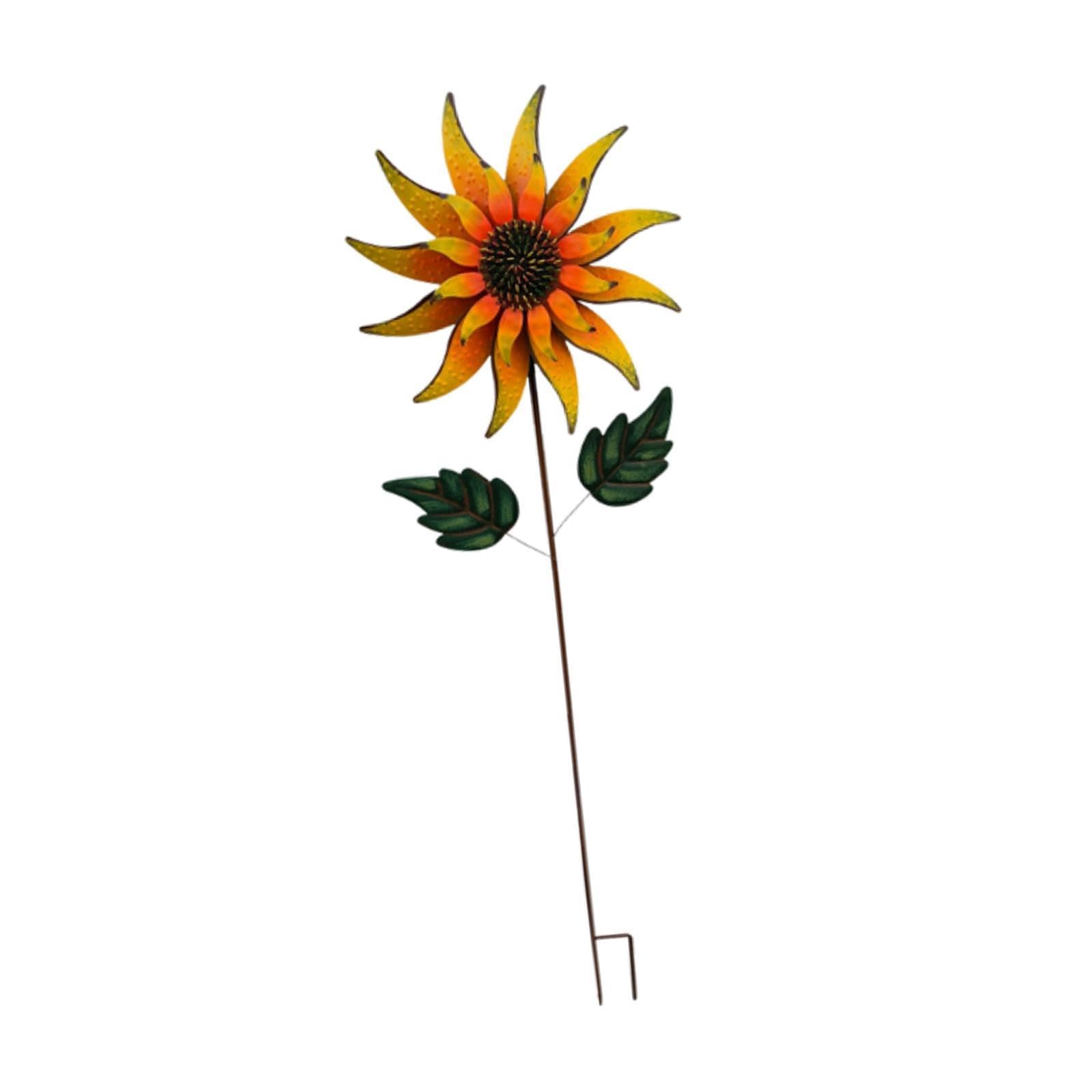Molinillo de Viento de Girasol, Escultura de Viento de Metal con Estaca, Molinillo de Jardín, Molinillo de Viento para Patio Y Exter, Amarillo