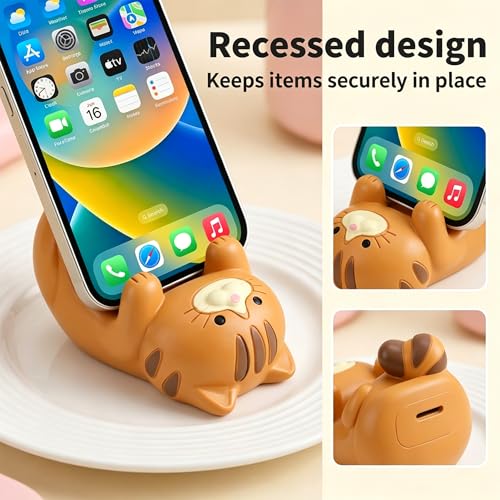 Image of ZORBES Resin Cat Figurine Phone Stand Holder, Sturdy Design to Hold Smartphones Without Tipping, Cute Mobile Stand for Desk, Gift for Cat Lovers, Desk Decor Accessory