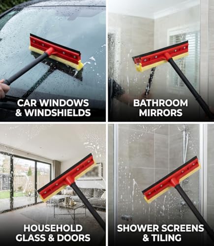Image of 2Pcs Window Squeegee with Long Handle, 2-in-1 Window Cleaner Tool, Glass Door Cleaner, Multi-Use Car Windshield Cleaning Cleaning for Indoor Outdoor Car Window High Glass Shower Gas Station