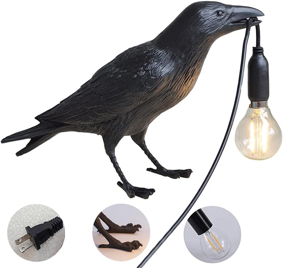 Best Seller NorDiem Raven Table Lamp, Unique Crow Decor Lamp, Black Bird Light for Living Room Bedroom Lifelike Resin Raven Lamps