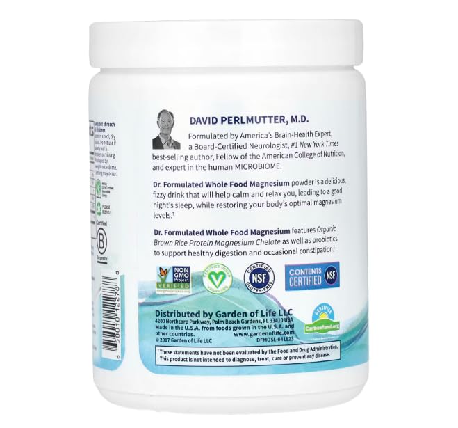 Garden of Life Dr. Formulated Whole Food Magnesium 197.4g Powder Orange,40 Servings, Non-GMO, Vegan, Gluten & Sugar Free Supplement with Probiotics - Best for Anti-Stress, Calm & Regularity
