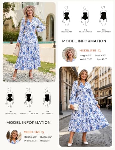 Image of GRACE KARIN Women's Floral Maxi Dress 2026 Fall Long Sleeve V Neck Empire Waist A Line Flowy Dress with Pocket