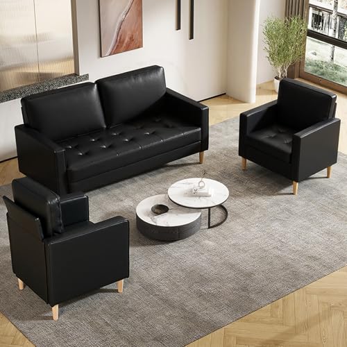 AILEEKISS Mid-Century Sectional Sofa Couch Set Faux Leather Office 3 Pcs Couch Set with Armrest...
