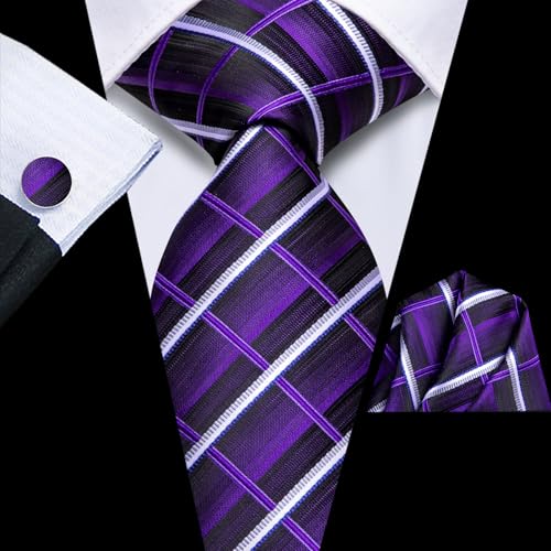 Image of Dubulle Silk Ties Set for Men Formal Paisley Striped Necktie Pocket Square Cufflinks 3PCS Sets Wedding Business Party