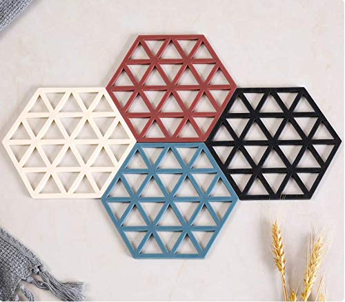 Naidev Dining Table mat Creative Heat Insulation pad Nordic Heat-Resistant Anti-Scald Dish mats Household Kitchen Pot mats Coasters ((Black-Triangle, Set of 3pcs)) 2