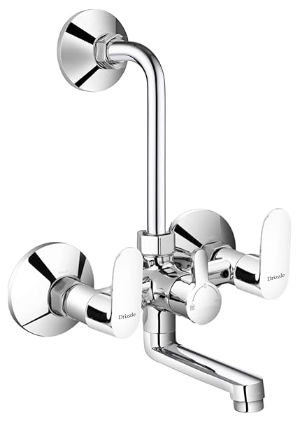 DRIZZLE SLK111 Sleek Wall Mixer 2in1 Tap Brass with Complete Accessories | Chrome Plated | Quarter Turn | Foam Flow