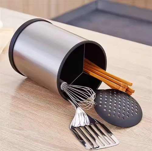 Chavda 360° Rotating Cutlery Holder – Stainless Steel Utensil Organizer with Compartments – Kitchen Countertop Flatware Caddy, Anti-Rust, Space-Saving Design (Silver) 2