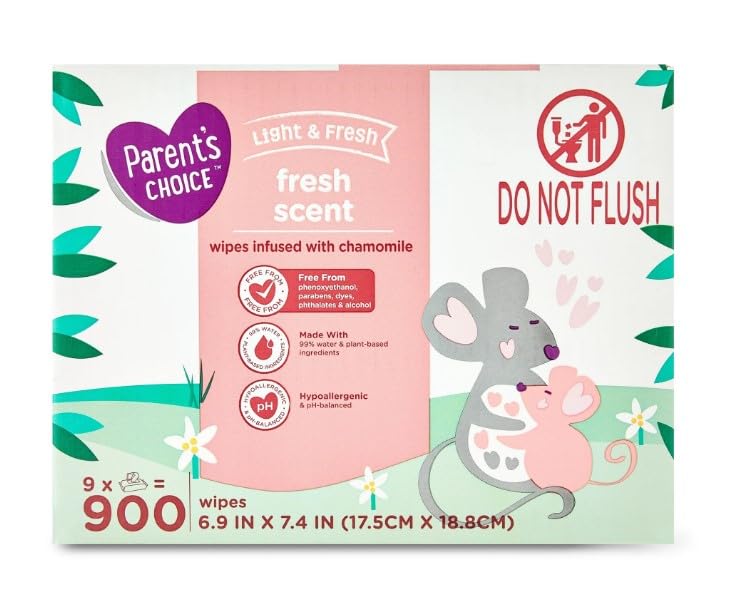 Image of Parents`Choice Fresh Scent Baby Wipes ~ 900 Count ~ Nine individual ~ 100 Count Packs.