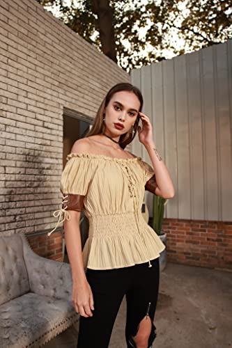 Belle Poque Lady Steampunk Gothic Blouse Renaissance Peasant Off The Shoulder Top Xl Kaki #TOP4