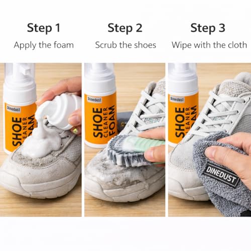 Image of Quick Shoe Cleaning Kit - 150ml Shoe Foam Cleaner & Medium Bristle Brush | Sneaker, Sports & Canvas Shoe Stain Remover Foam Spray | White Shoe Cleaner Kit