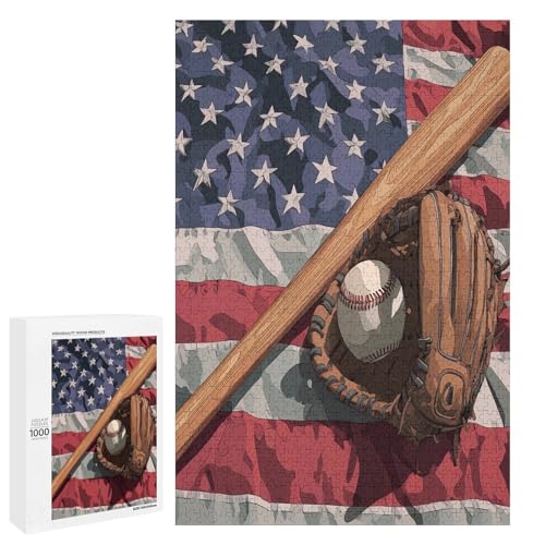 Rompecabezas de madera de béisbol con bandera de EE. UU. para adultos