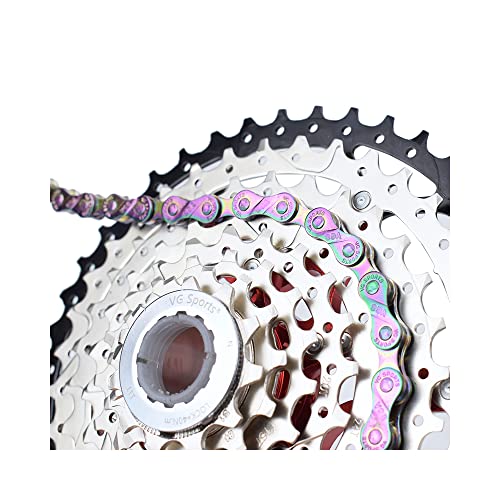 VG SPORTS 6/7/8/9/10/11 Speed Bike Chain,Half/Full Hollow Lightweight Bicycle Chain for Road Bike MTB, Rainbow, 116 Links with Missing Link