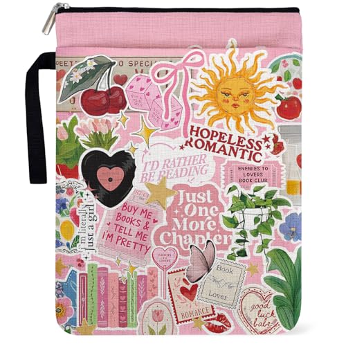 YAANUNULU Just One More Chapter Y2K Book Sleeve for Women Book Lovers, Paperback Sleeve Gifts for Librarian Lovers Bookish Group Club, Book Cover with Zipper and Handle for Paperbacks 9 x 12 Inch
