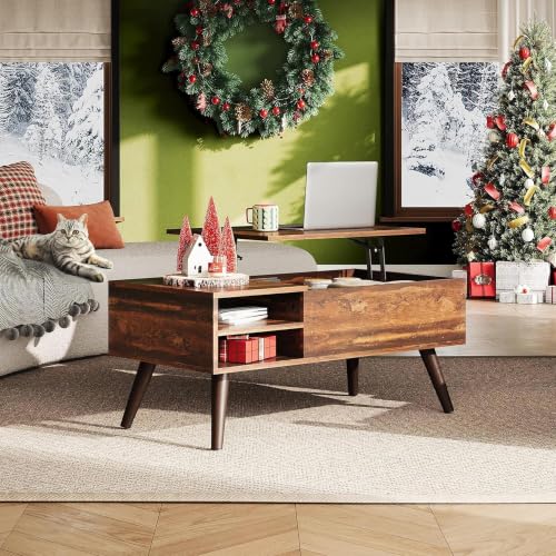 Image of WLIVE Lift Top Coffee Table with Hidden Storage, Adjustable Shelf, Brown