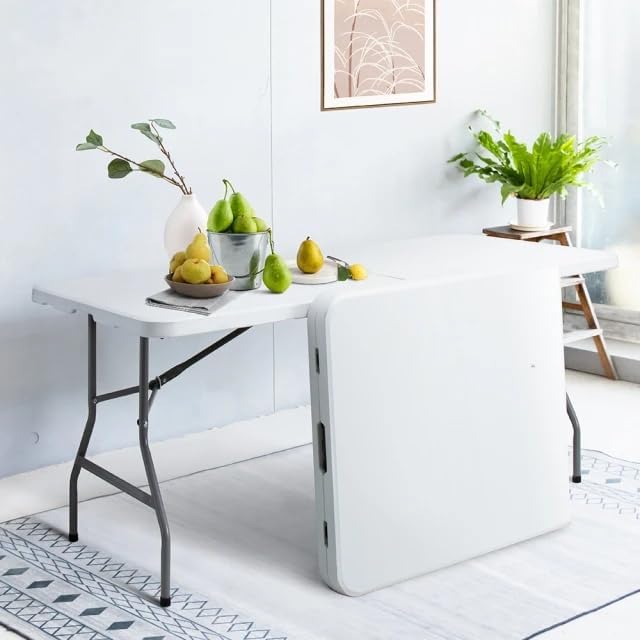 Miniatura 4 de Mesa plegable de 6 pies (30 x 72 pulgadas, mesa resistente para interiores y exteriores con asa de transporte, mesa plegable portátil para picnic,