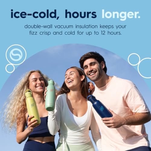 Image of sodastream Fizz & Go Cool, Stainless Steel Carbonated Water Bottle 0.9L, Insulated Metal Bottle for Sparkling Water, Compatible with TERRA, ART, ENSO & More in Ice Blue