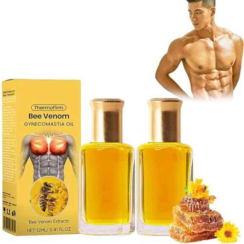 Olio di ginecomastia di veleno d'api termosolido, olio rassodante per il petto, olio da massaggio tonificante muscolare per uomini, può aiutare a rafforzare il muscolo toracico (2 PCS)
