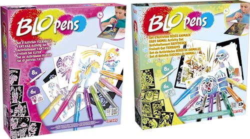 LOT - Blopens - Duo d'Activités - Féeriques + Bébés Animaux - Feutres, Dessins et Coloriages - Jouet creatif enfant 5 ans et plus - Lansay