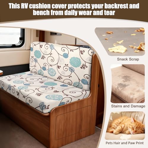 Image of SearchI RV Dinette Cushion Covers, Stretch Camper Cushion Slipcovers for Travel Trailer Couch RV Booth Seat, Replacement Camper Sofa Chair Protector (1 Backrest Cover & 1 Bench Cover, Ball Flower)