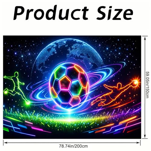 Image of Nuxovilar Neon Soccer Player Wall Tapestry Polyester 78.74x59.05 In | Glow Poster Trippy Wall Art Sports Decor UV Backdrop Bedroom Game Room Dorm Space Room (Soccer Ball Silhouette)
