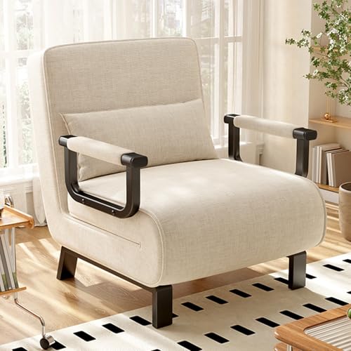 Sofá Cama Individual Multifuncional Estructura de Hierro Sillón Convertible Plegable con Respaldo Ajustable de 5 Niveles y Almohadas para Oficina Dormitorio Salón(White,31.49in/80cm)