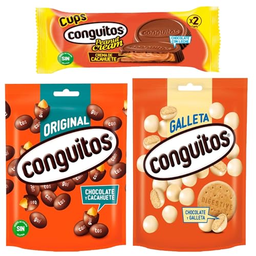 Pack Conguitos galleta blanco doyp 120g,negros doypack 220g,cups leche 34g