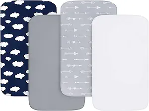 Baby Bassinet Sheets 4 Pack Compatible with 33" x 20" Mika Micky, Baby Delight, Dream On Me, AMKE and Other Rectangle Bassinet Mattress, Ultra Soft & Skin Friendly, Washer & Dryer