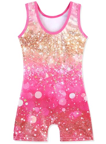 Image of HOZIY Gymnastics Leotards for Girls with Shorts Toddlers Biketards Rainbow Unicorn Dinosaur Mermaid Leopard Flower Galaxy