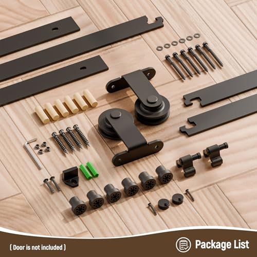 Image of CCJH 20FT Sliding Barn Door Hardware Kit, Heavy Duty, Smoothly and Silently, Easy to Install, Fit 120 inch Width Single Door Panel, T-Shaped Style Black