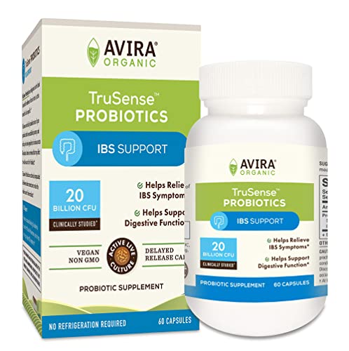 Avira Organic Trusense Probiotics IBS Support – Clinically Studied Strains, Helps Digestive Function & Occasional Abdominal Discomfort, 60 Count DR Capsules, Shelf Stable, Active Live Culture, Non-GMO