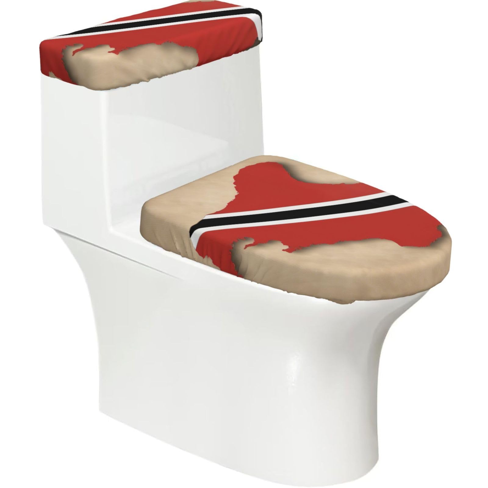 Trinidad And Tobago Flag Map03 Print Stretch Toilet Covers Set, Polyester Covers Replacement For Fits Most Size Lids Bathroom Decor