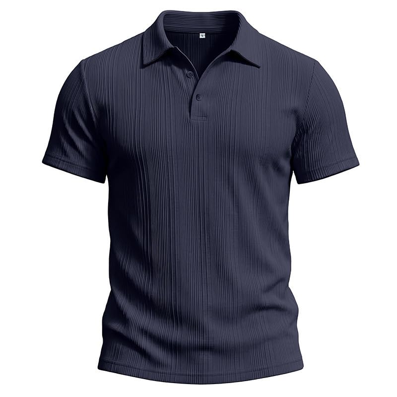 Polo texturizado para hombre, manga corta, casual y elástico, ideal para golf, verano, vacaciones y playa miniatura 2