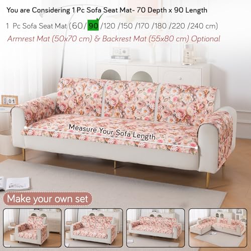 Image of HOKIPO 'Nature Muse' Premium HD Printed Holland Velvet Sofa Cover Mat for 1 /2 /3 Seater & L-Shape Sofa. Make Your Own Sofa Cover Set, Mat 70(D) x 90(L) cm, Rose Symphony (IN-914-D5)