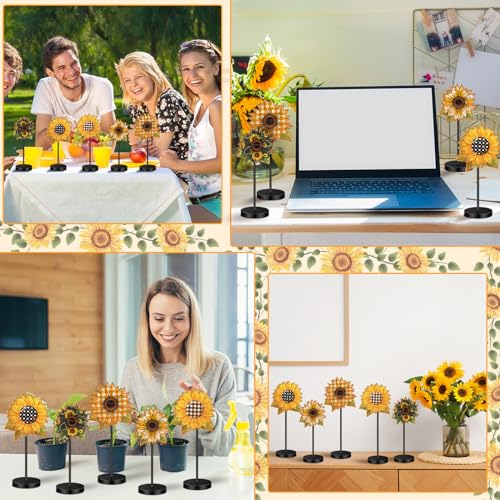 Image of Yousoontic 5 Pcs Summer Sunflower Table Decor Sunflower Standing Wooden Sign Summer Floral Centerpiece for Table for Home Kitchen Fireplace Mantel Shelf Tiered Tray Decor