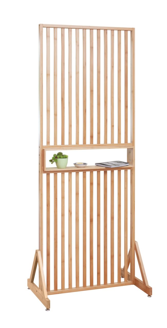 WENKO Séparateur de pièce Kailua, cloison de qualité 100% Bambou avec étagère intégrée, idéal pour Partager des pièces ou comme élément de déco, (l x h x p) : 72 x 178 x 40 cm, Brun