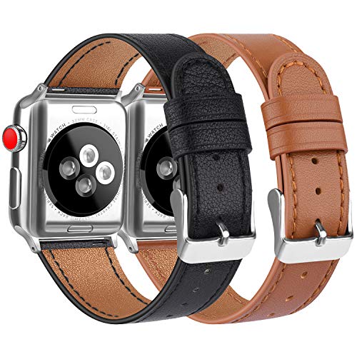 Vancle コンパチブル Apple Watch バンド 本革 レザーベルト アップルウォッチバンド 38mm 42mm 40mm 44mm 交換バンド iWatch Series5/4/3/2/1 レザー製 (42mm/44mm, 2色セット ブラック+ブラウン)