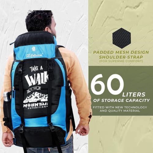 Image of SB Collection 60 L Hiking Rucksack, Water Repellent 600D Oxford Canvas, Unisex Trekking and Camping Travel Bag