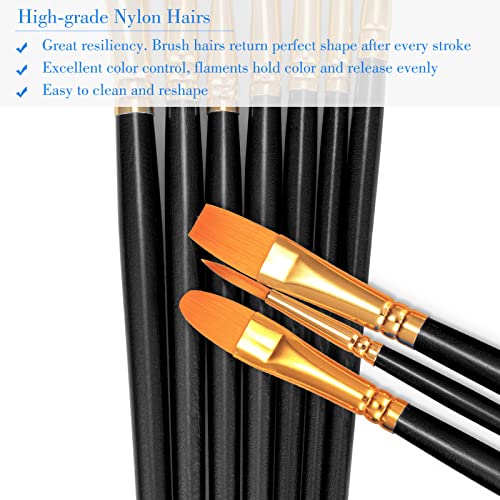 Image of BOSOBO Paint Brushes Set, 10 Pieces Round Pointed Tip Paintbrushes Nylon Hair Artist Acrylic Paint Brushes for Acrylic Oil Watercolor, Face Nail Body Art, Miniature Detailing & Rock Painting, Black