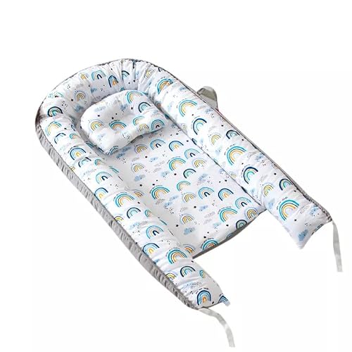 Climaxbaby Lounger Cover, Baby Nest Cover, Baby Lounger Pillow Cover For 0-24 Months, Breathable And Soft Infant Lounger Cover, Portable Organic Co-Sleeper For Baby, Gift For Newborn (Blue Rainbow) #TOP1